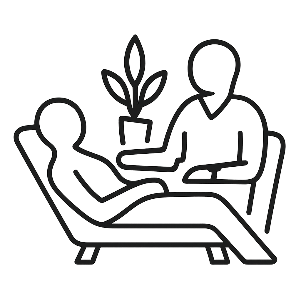 A person is sitting at a desk with a plant in a pot in front of them that they appear to be taking care of.